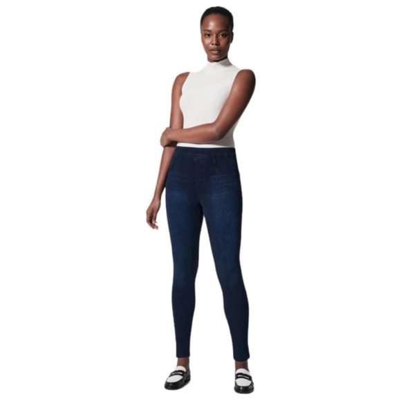 SPANX Jean-ish Ankle Leggings Twilight Rinse Dark Lined Pants 20018R Size L - Picture 1 of 11